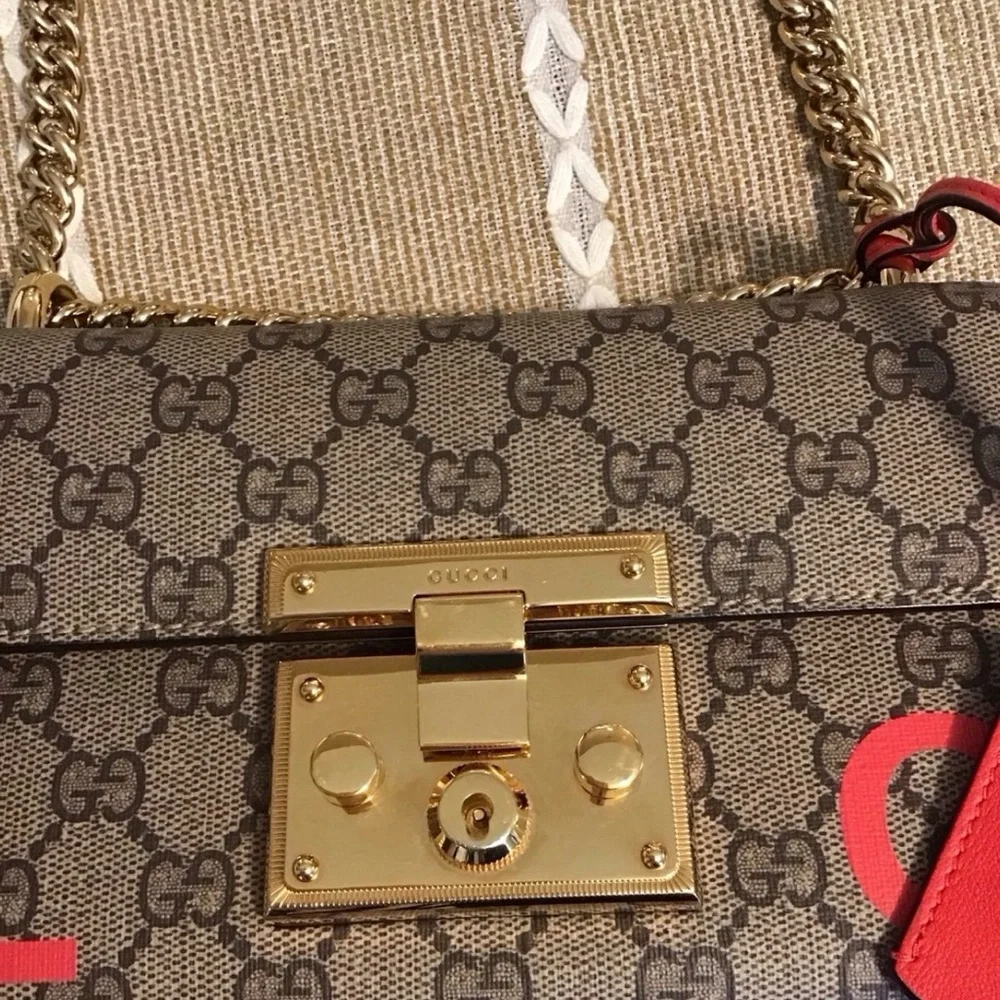 Gucci Padlock GG Shoulder Bag Chain Strap Brown Red Gold Hardware - Picture 7 of 13